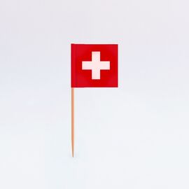 Zahnstocherfähnchen Schweiz 2,5 x 3,8 cm (100 Stück), Modell 751 / Piques à cocktail avec drapeau de la Suisse 2,5 cm x 3,8 cm (100 pièces), modèle 751