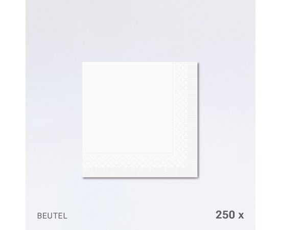 Servietten 40 x 40 cm, 2-lagig, 1/4-Falz, im Beutel (250 Stück) / Serviettes 40 x 40 cm, double épaisseur, pliage 1/4, en sachet (250 pièces)